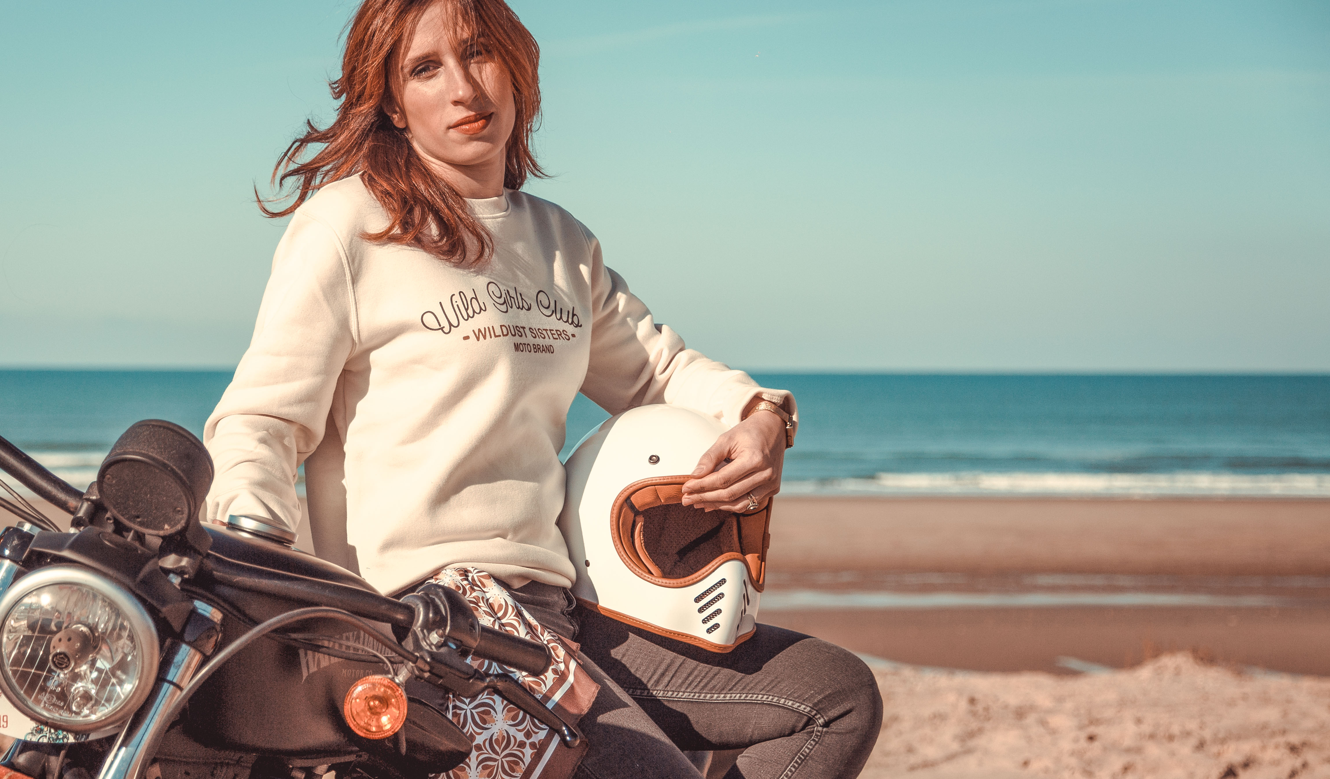 motogirl with wildust sweatshirt